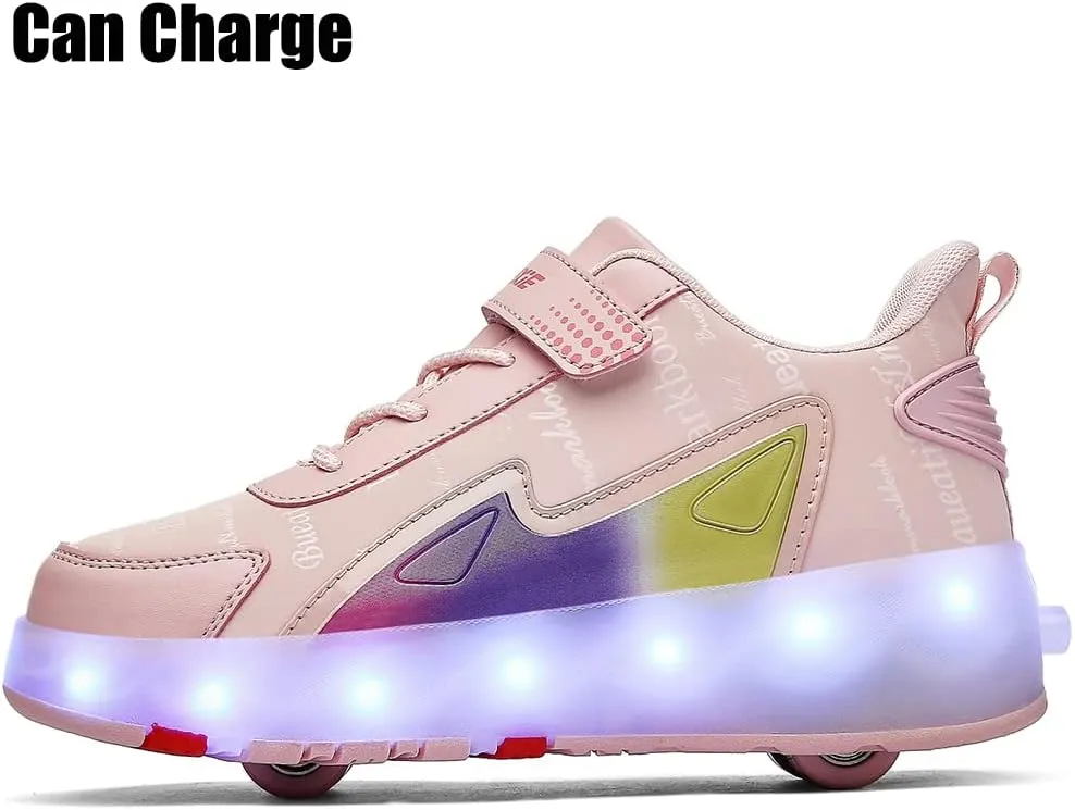 Shining Roller Skates Sneaker Whit 4 Wheels 16 LED Flashing Model Rechargeable Boys Girls Shoes Skateboarding for Kids Happy in Party Birthday School Gift