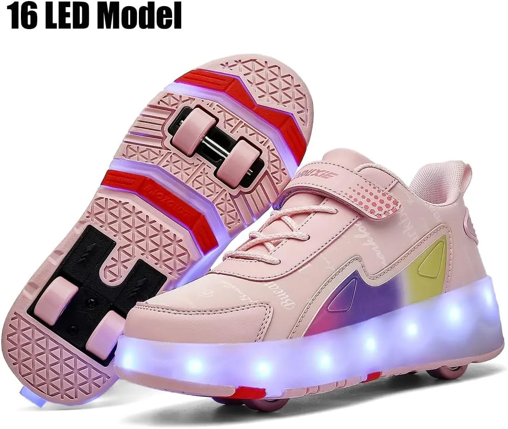 Shining Roller Skates Sneaker Whit 4 Wheels 16 LED Flashing Model Rechargeable Boys Girls Shoes Skateboarding for Kids Happy in Party Birthday School Gift