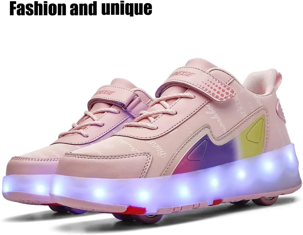 Shining Roller Skates Sneaker Whit 4 Wheels 16 LED Flashing Model Rechargeable Boys Girls Shoes Skateboarding for Kids Happy in Party Birthday School Gift
