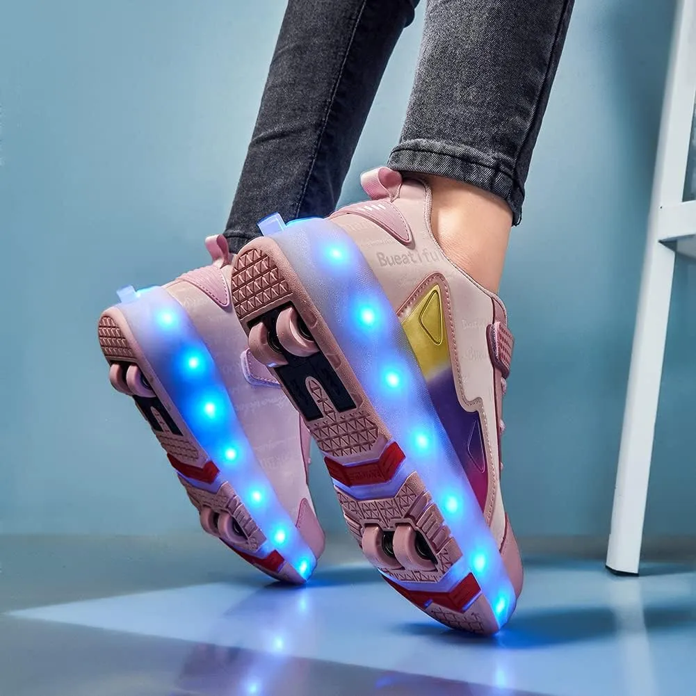 Shining Roller Skates Sneaker Whit 4 Wheels 16 LED Flashing Model Rechargeable Boys Girls Shoes Skateboarding for Kids Happy in Party Birthday School Gift