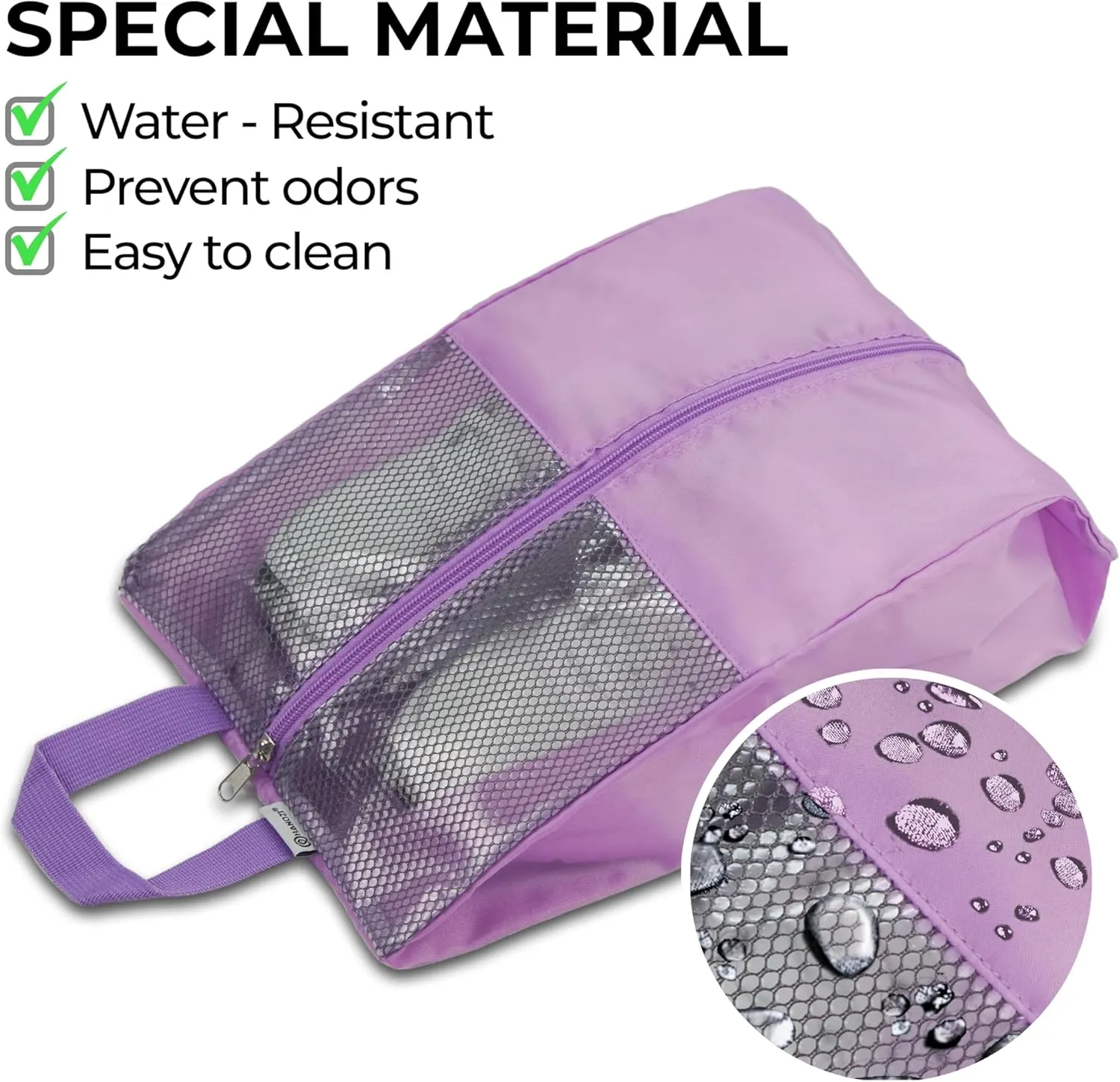 Shoe Bags For Travel, Used As For Storage or Shoe Travel Bag, Space Saving When Travelling With This Travel Shoe Bags For Packing, Waterproof Nylon Sneaker Bag. (Light Purple, 2 Pack, Medium)