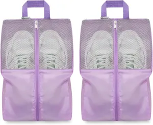 Shoe Bags For Travel, Used As For Storage or Shoe Travel Bag, Space Saving When Travelling With This Travel Shoe Bags For Packing, Waterproof Nylon Sneaker Bag. (Light Purple, 2 Pack, Medium)