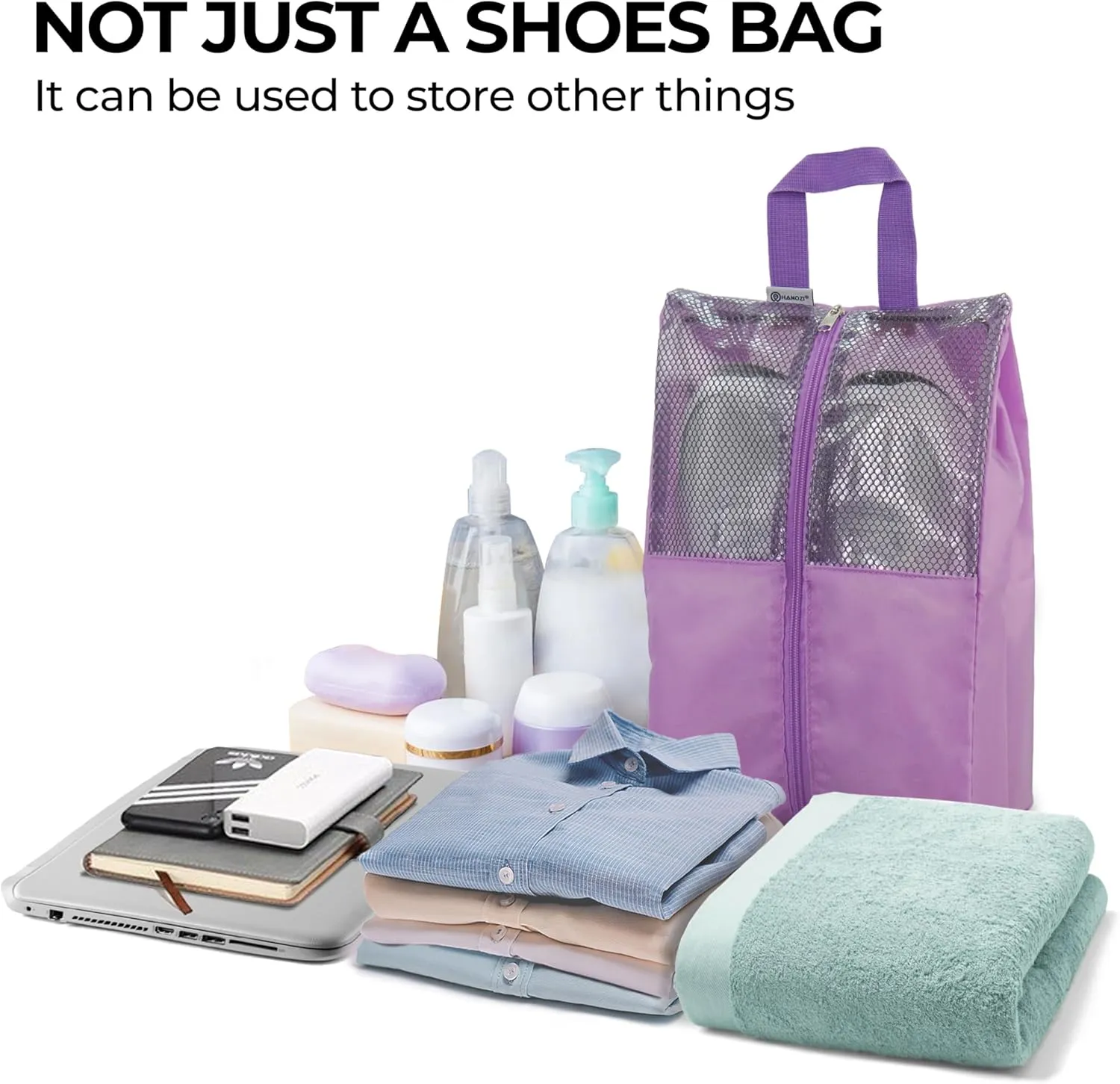 Shoe Bags For Travel, Used As For Storage or Shoe Travel Bag, Space Saving When Travelling With This Travel Shoe Bags For Packing, Waterproof Nylon Sneaker Bag. (Light Purple, 2 Pack, Medium)