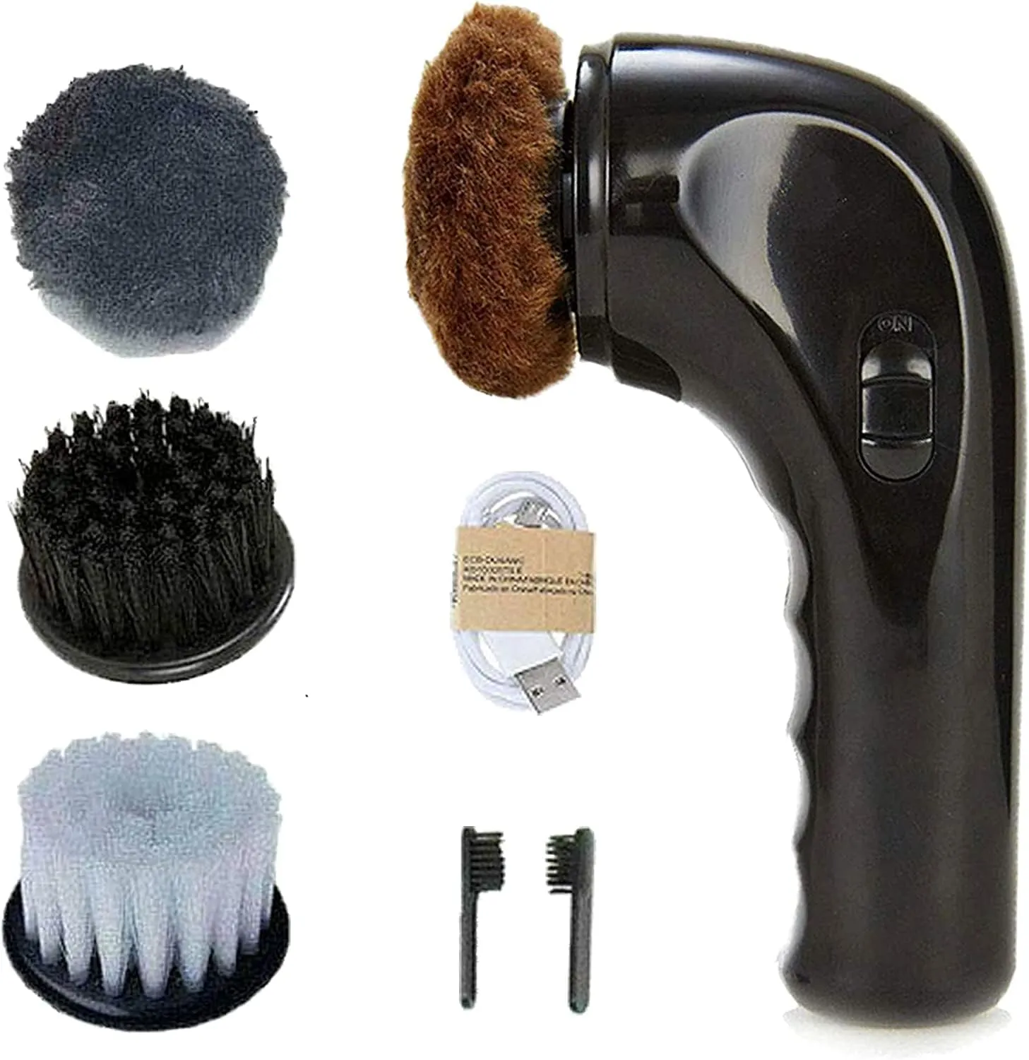 Shoe Buffer Kit Electric Shoe Polisher Brush Shoe Shiner Dust Cleaner Portable Leather Care Kit for Shoes, Bags, Sofa (Black)