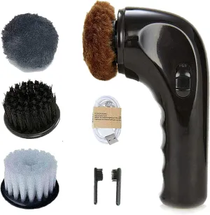 Shoe Buffer Kit Electric Shoe Polisher Brush Shoe Shiner Dust Cleaner Portable Leather Care Kit for Shoes, Bags, Sofa (Black)