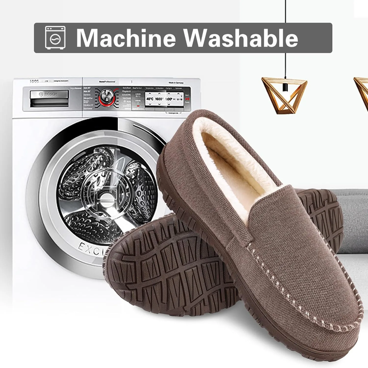 shoeslocker Slippers for Men Soft Plush Memory Foam House Shoes Bedroom Moccasin Slippers Indoor Outdoor