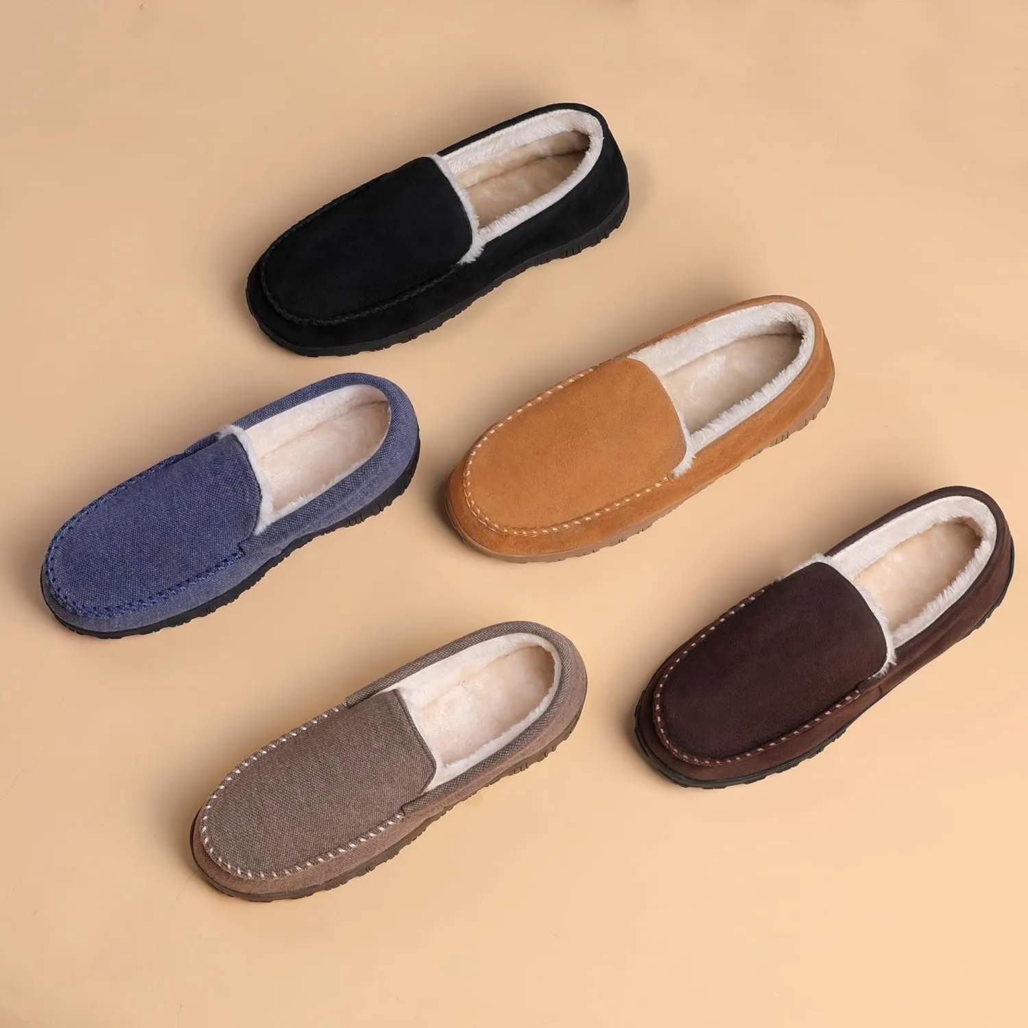shoeslocker Slippers for Men Soft Plush Memory Foam House Shoes Bedroom Moccasin Slippers Indoor Outdoor