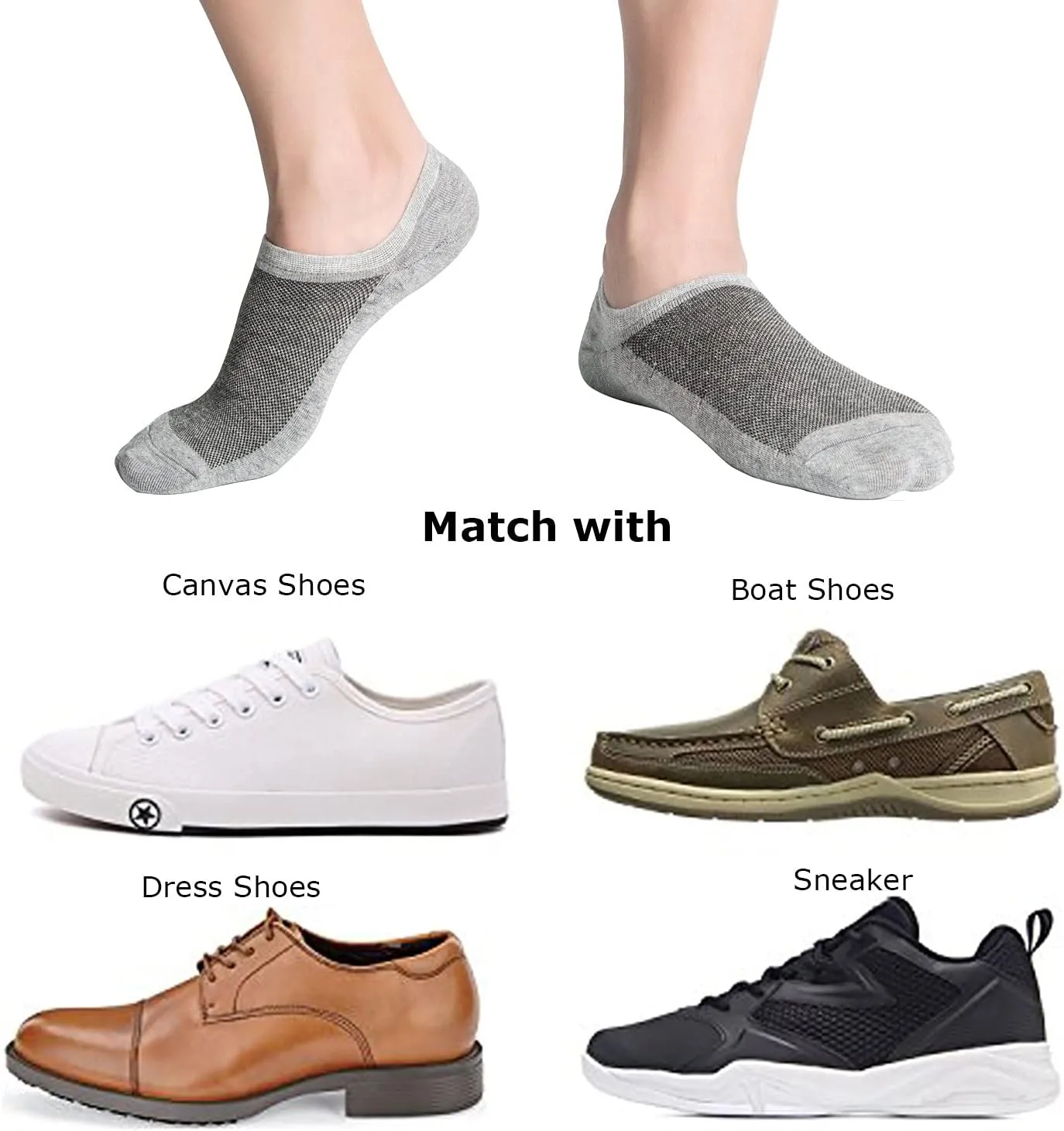 SIXDAYSOX No Show Socks for Men 6/8 pack Cotton Thin Low Cut Non Slip for Loafer Flats Sneakers 5-8/9-11/12-15