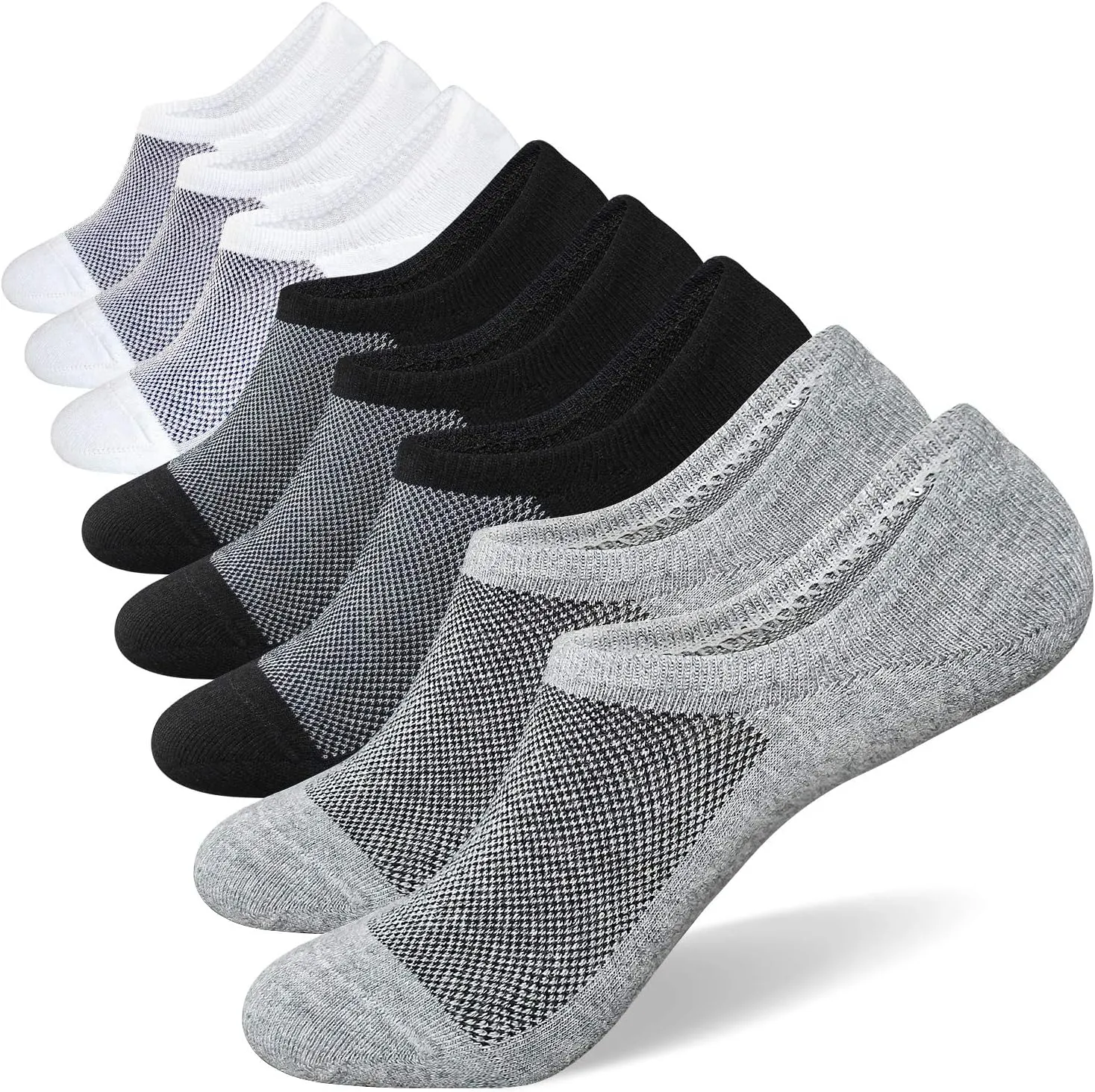 SIXDAYSOX No Show Socks for Men 6/8 pack Cotton Thin Low Cut Non Slip for Loafer Flats Sneakers 5-8/9-11/12-15