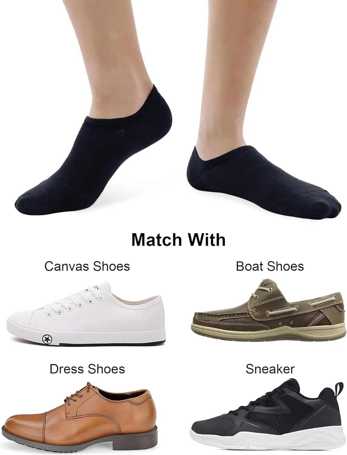 SIXDAYSOX No Show Socks for Men 6/8 pack Cotton Thin Low Cut Non Slip for Loafer Flats Sneakers 5-8/9-11/12-15
