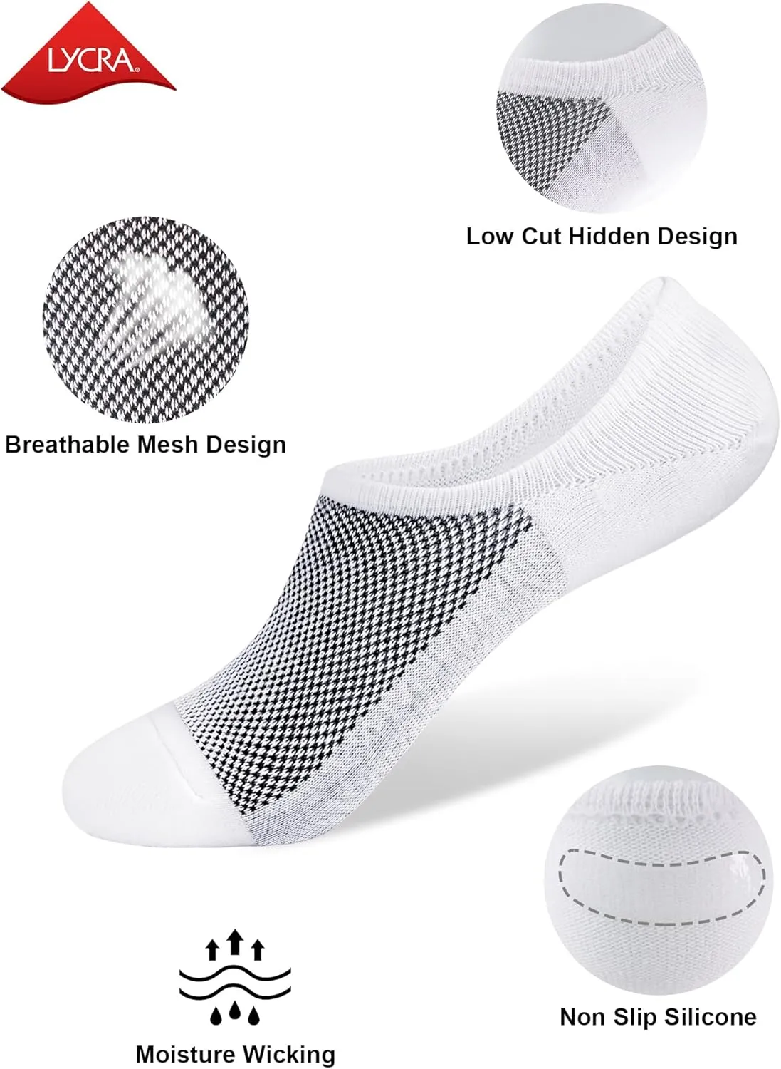 SIXDAYSOX No Show Socks for Men 6/8 pack Cotton Thin Low Cut Non Slip for Loafer Flats Sneakers 5-8/9-11/12-15