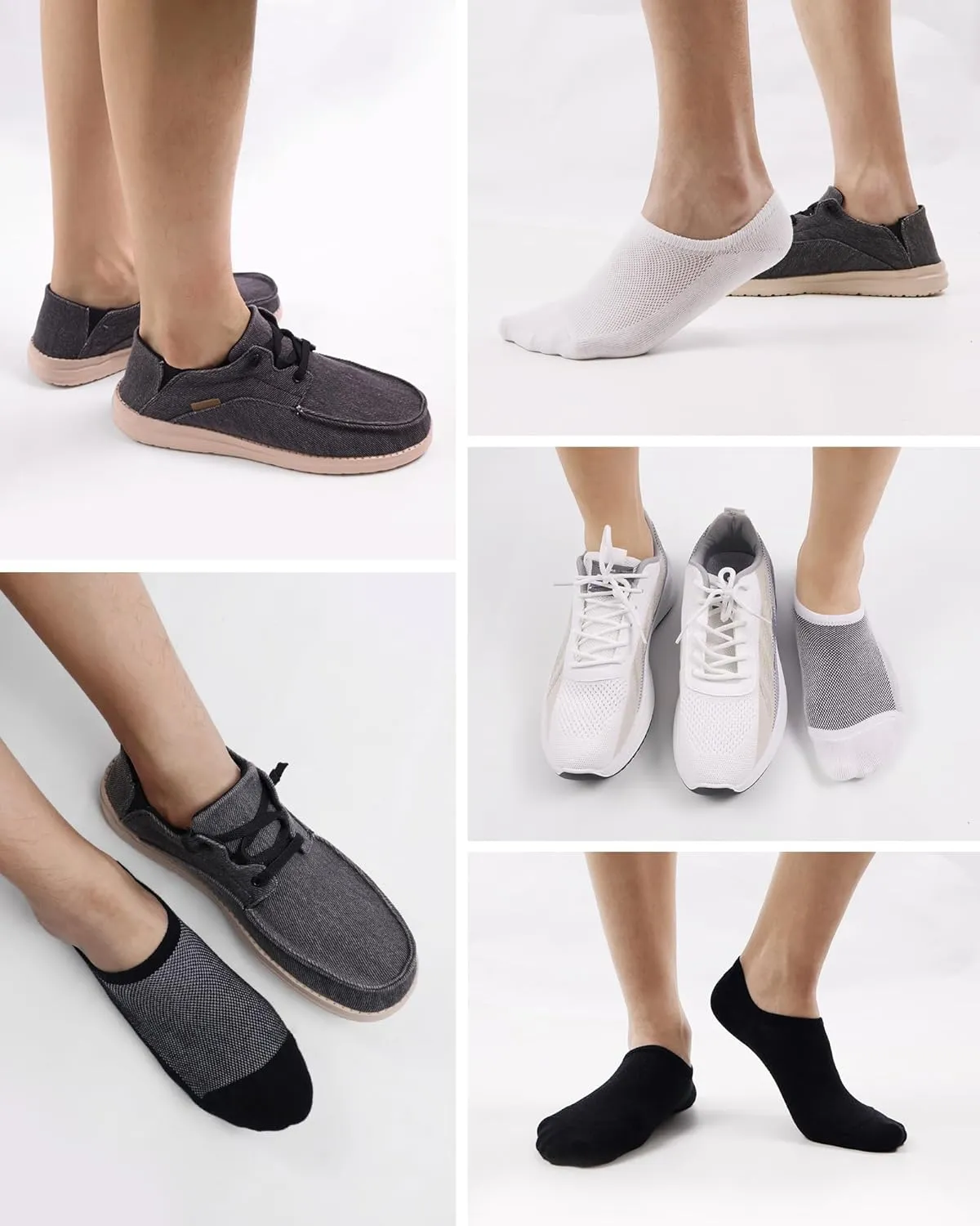 SIXDAYSOX No Show Socks for Men 6/8 pack Cotton Thin Low Cut Non Slip for Loafer Flats Sneakers 5-8/9-11/12-15