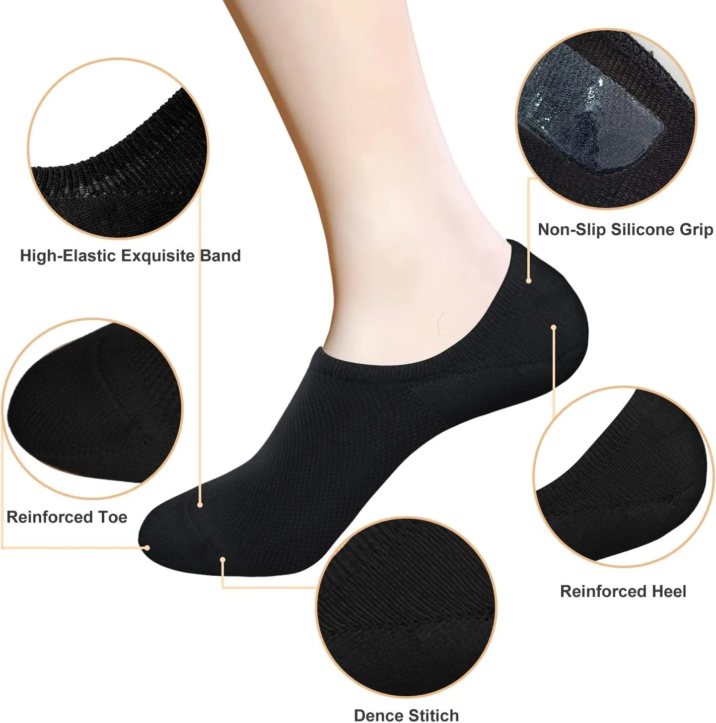 SIXDAYSOX No Show Socks for Men 6/8 pack Cotton Thin Low Cut Non Slip for Loafer Flats Sneakers 5-8/9-11/12-15