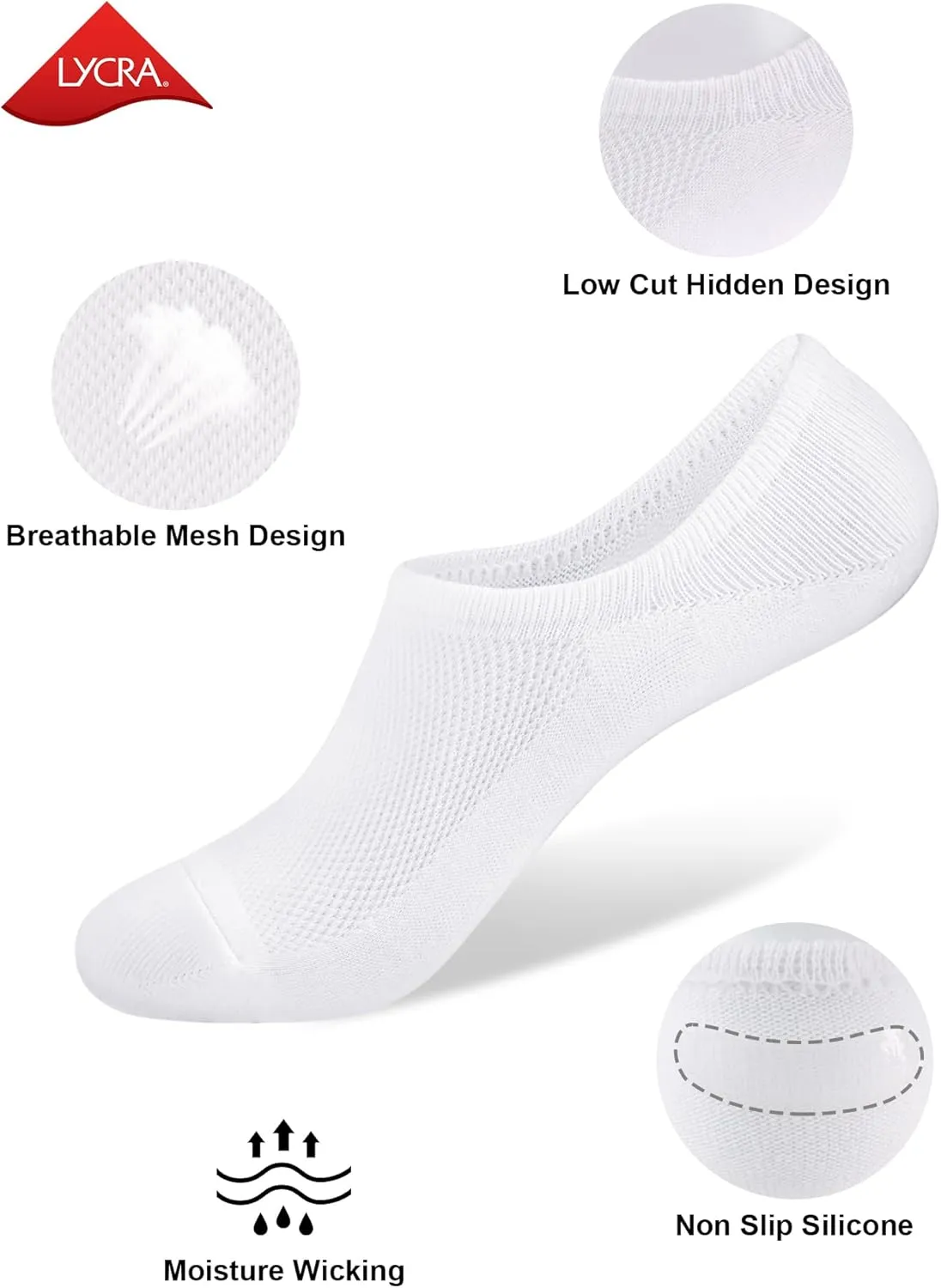 SIXDAYSOX No Show Socks for Men 6/8 pack Cotton Thin Low Cut Non Slip for Loafer Flats Sneakers 5-8/9-11/12-15