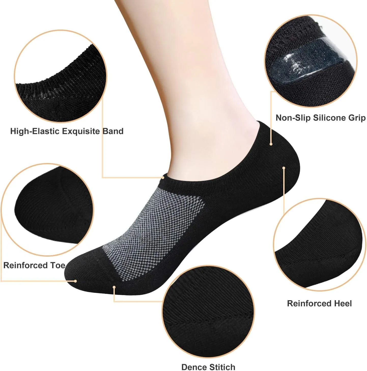 SIXDAYSOX No Show Socks for Men 6/8 pack Cotton Thin Low Cut Non Slip for Loafer Flats Sneakers 5-8/9-11/12-15