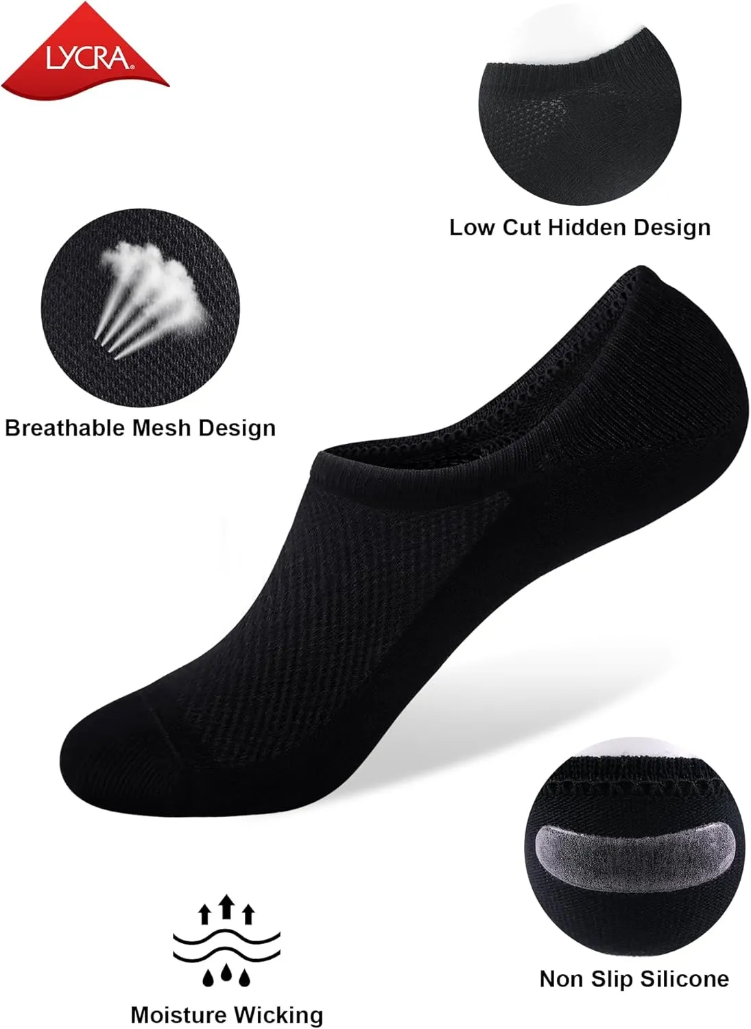 SIXDAYSOX No Show Socks for Men 6/8 pack Cotton Thin Low Cut Non Slip for Loafer Flats Sneakers 5-8/9-11/12-15