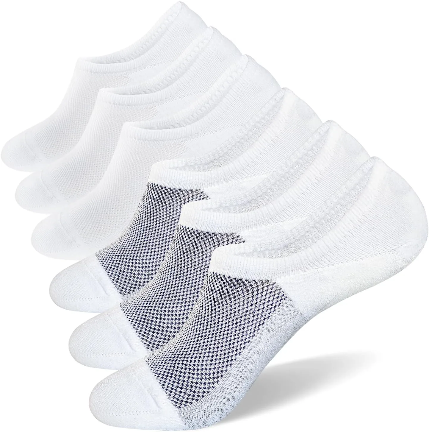 SIXDAYSOX No Show Socks for Men 6/8 pack Cotton Thin Low Cut Non Slip for Loafer Flats Sneakers 5-8/9-11/12-15