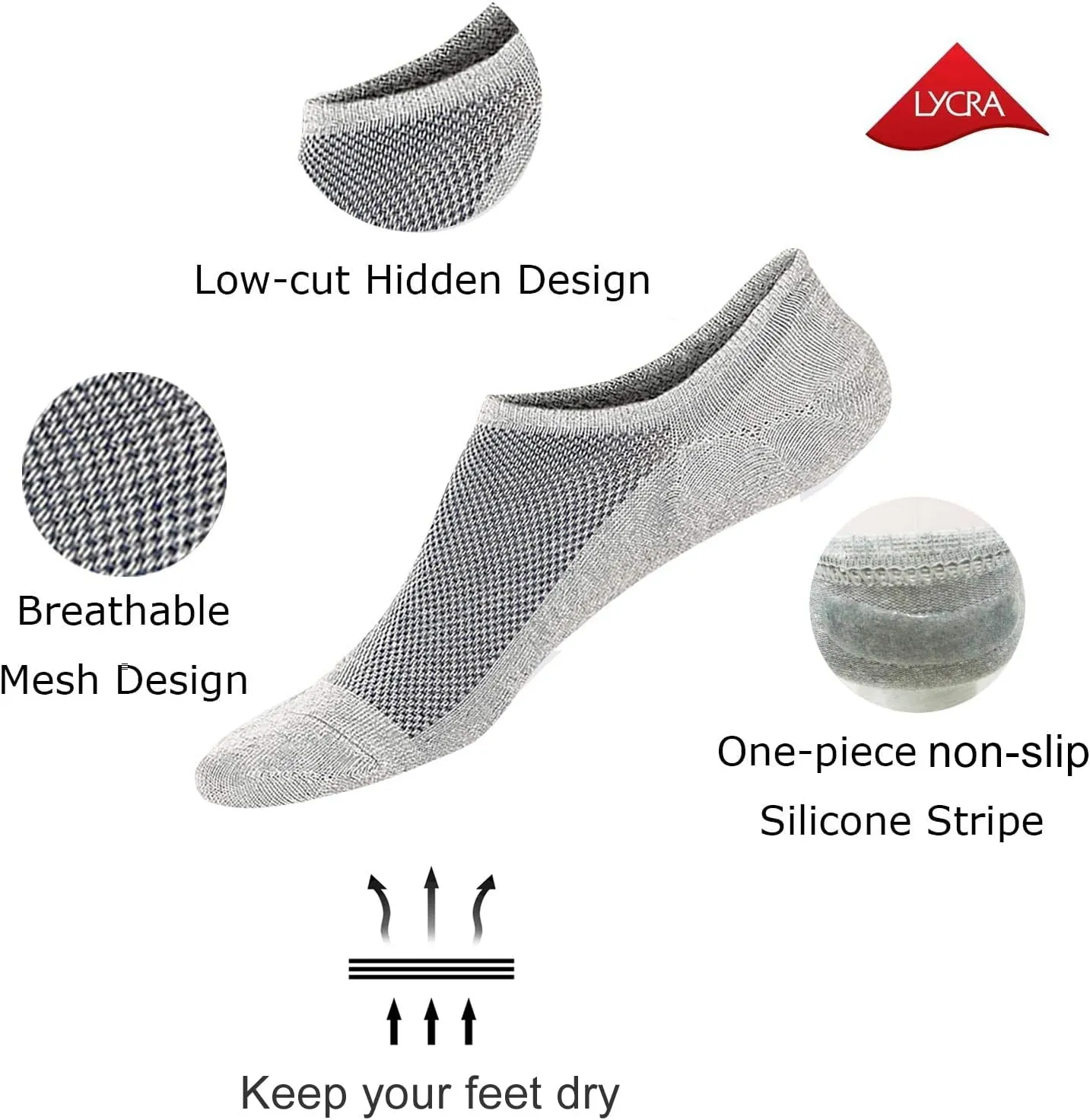 SIXDAYSOX No Show Socks for Men 6/8 pack Cotton Thin Low Cut Non Slip for Loafer Flats Sneakers 5-8/9-11/12-15