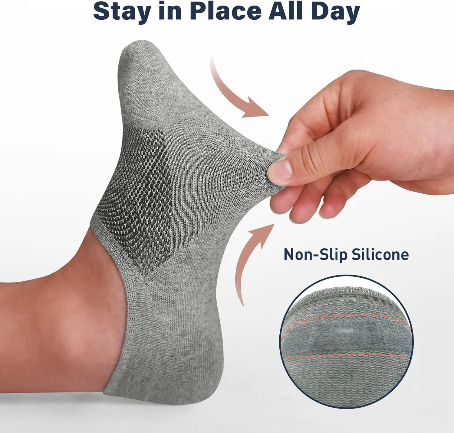 SIXDAYSOX No Show Socks Men 6/8 Pack Invisible Low Cut Non Slip Short Socks Size 5-11/10-13
