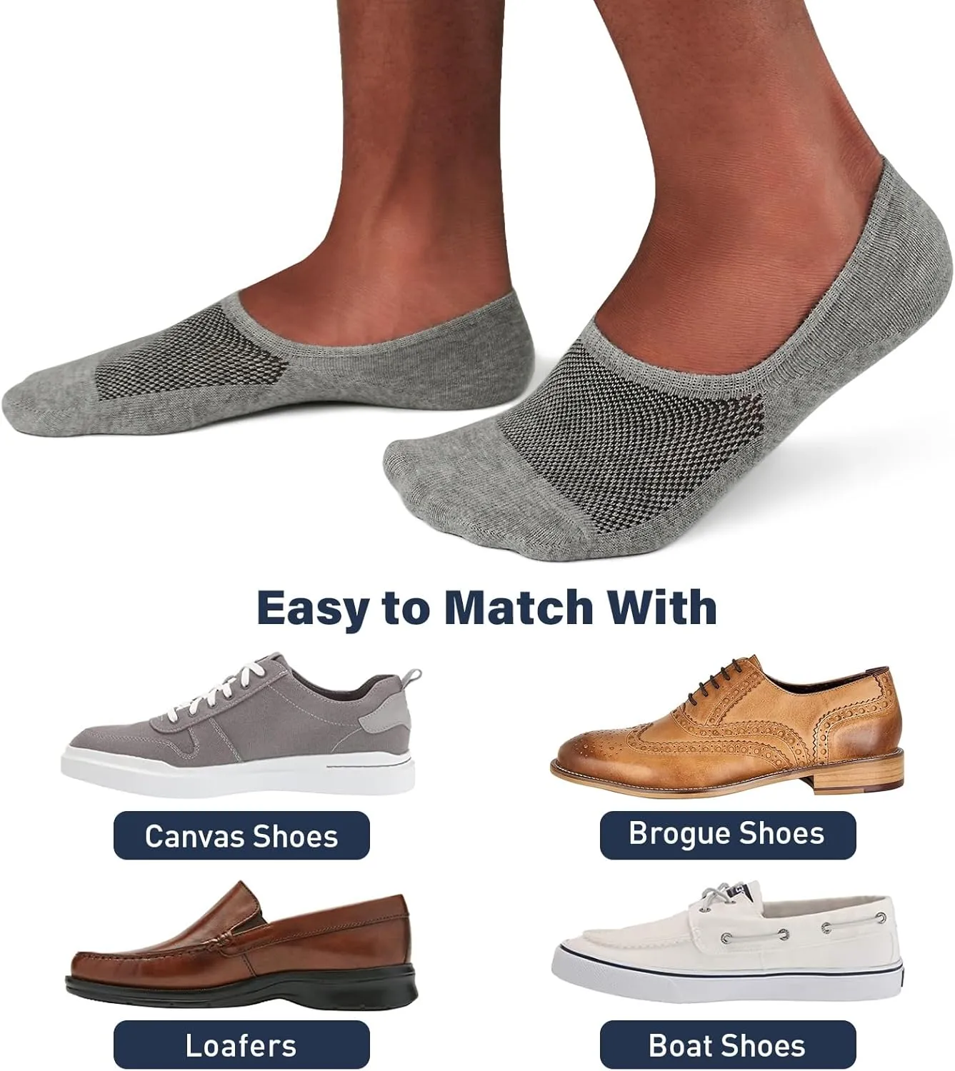 SIXDAYSOX No Show Socks Men 6/8 Pack Invisible Low Cut Non Slip Short Socks Size 5-11/10-13