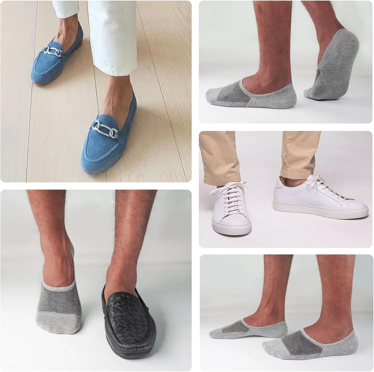 SIXDAYSOX No Show Socks Men 6/8 Pack Invisible Low Cut Non Slip Short Socks Size 5-11/10-13