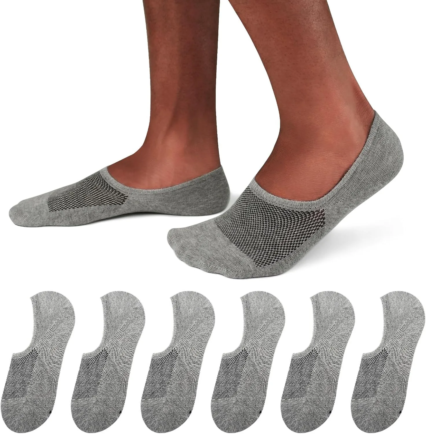SIXDAYSOX No Show Socks Men 6/8 Pack Invisible Low Cut Non Slip Short Socks Size 5-11/10-13