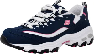 Skechers Women's D'Lites Original Lace-Up Sneaker, Navy/Pink, 8 M US
