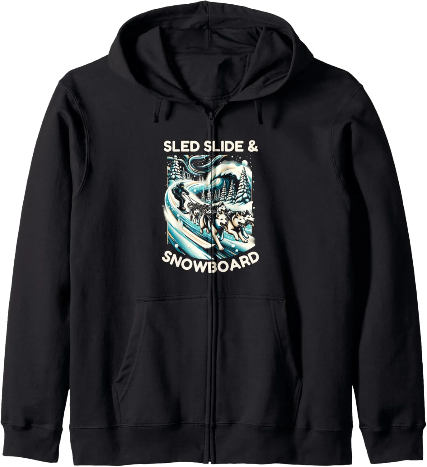 Sled Slide And Snowboard Alpine Dog Snowdog Snowboarding Zip Hoodie