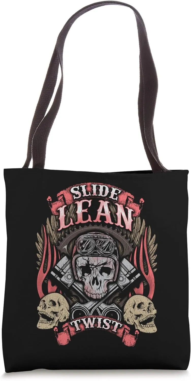 Slide Lean Twist Cool Skull Motorcycle Gift Biker USA Tote Bag