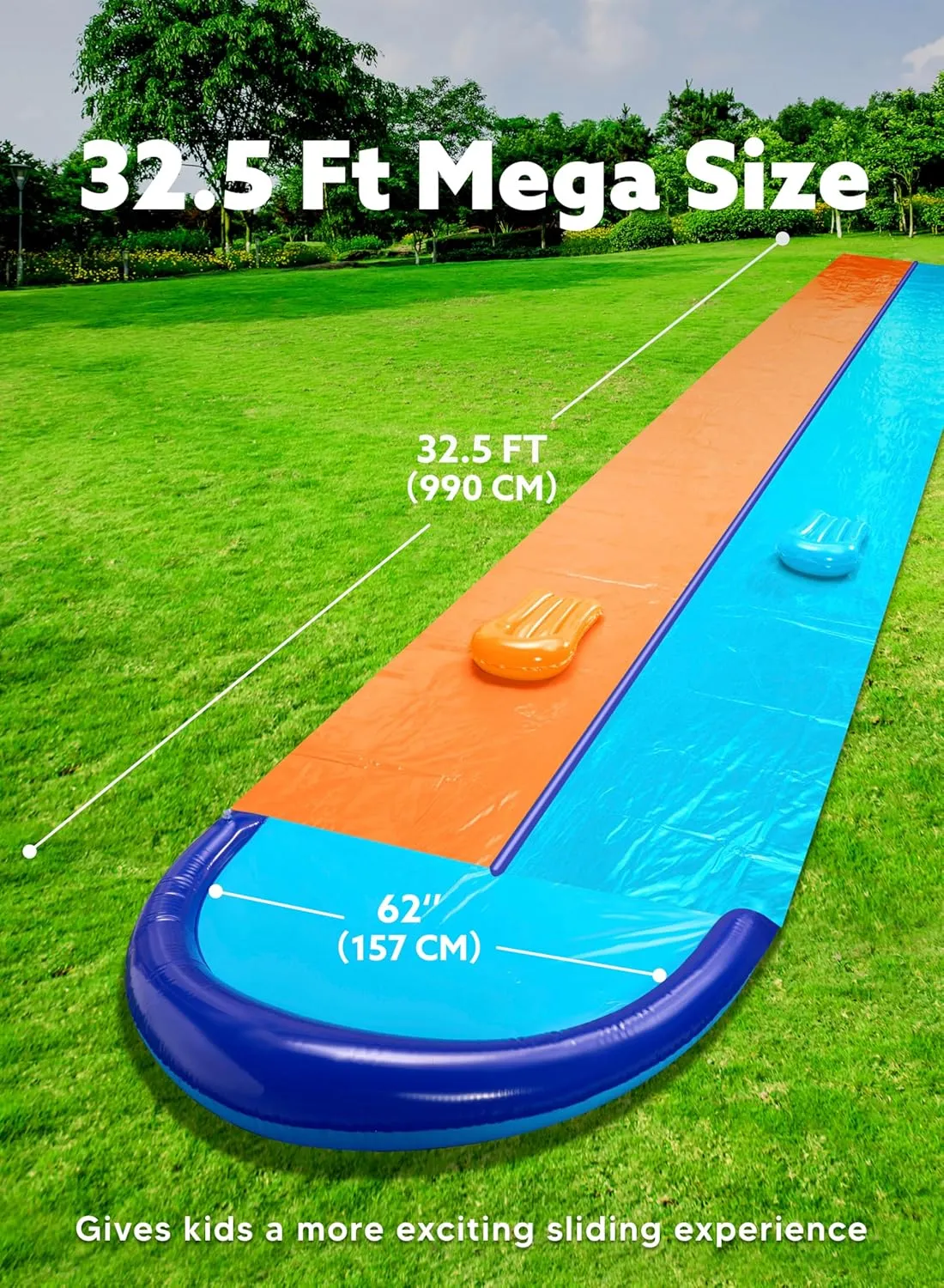 Sloosh 32.5FT Double Water Slides, Heavy Duty Lawn Slip and Slide with Sprinkler and 2 Inflatable Boards Backyard Yard Lawn Summer Outdoor Water Toy for Kids Adults