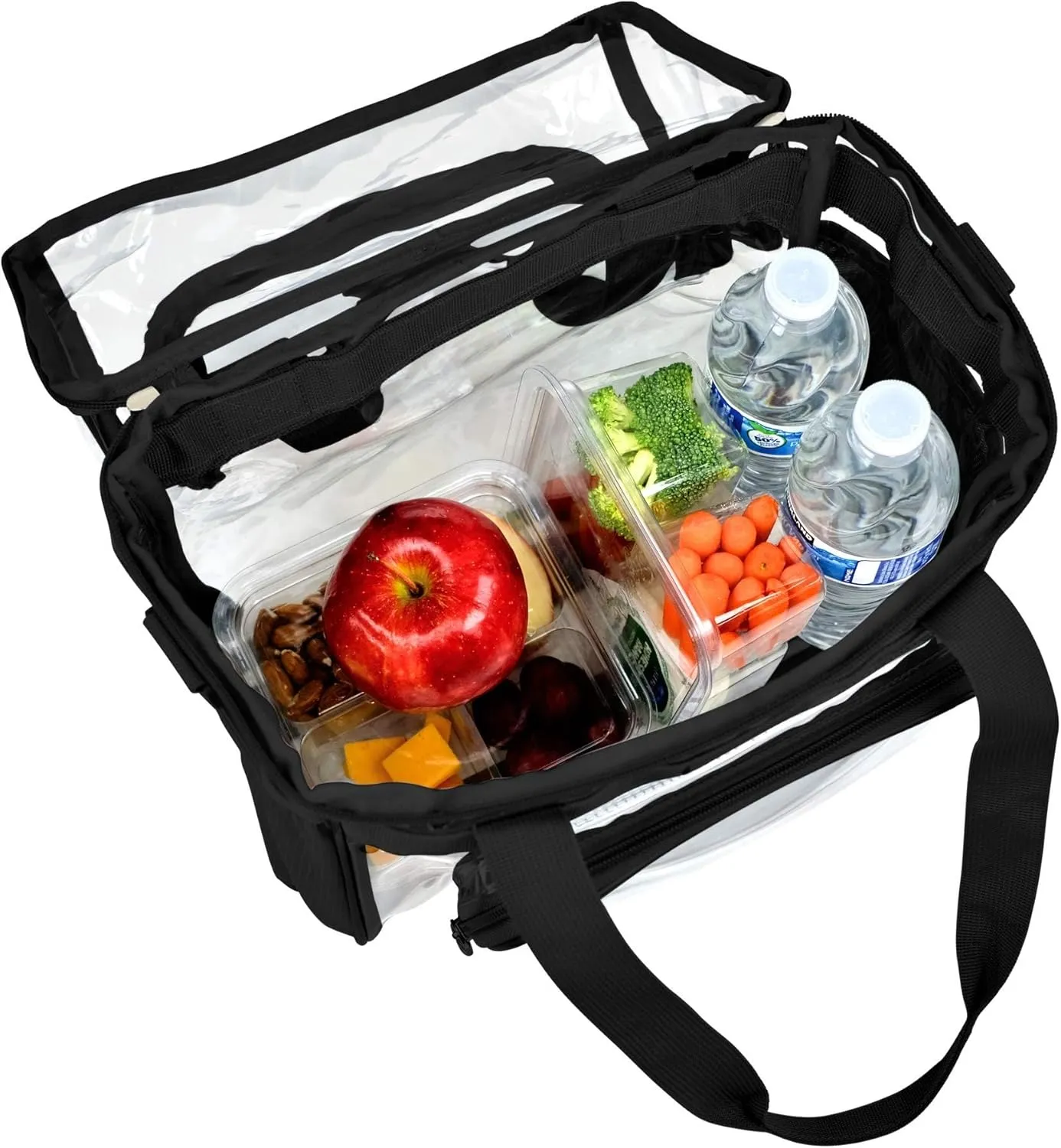 Small Clear Lunch Tote Heavy Duty Stadium Bag Approved Durable Crossbody Makeup Cosmetic Box for Men Women Work (Black, 10 x 9.5 x 6)