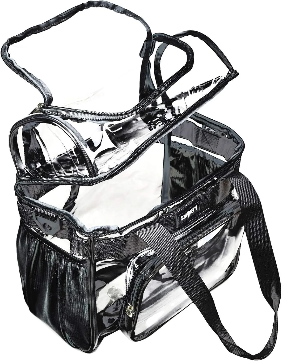 Small Clear Lunch Tote Heavy Duty Stadium Bag Approved Durable Crossbody Makeup Cosmetic Box for Men Women Work (Black, 10 x 9.5 x 6)