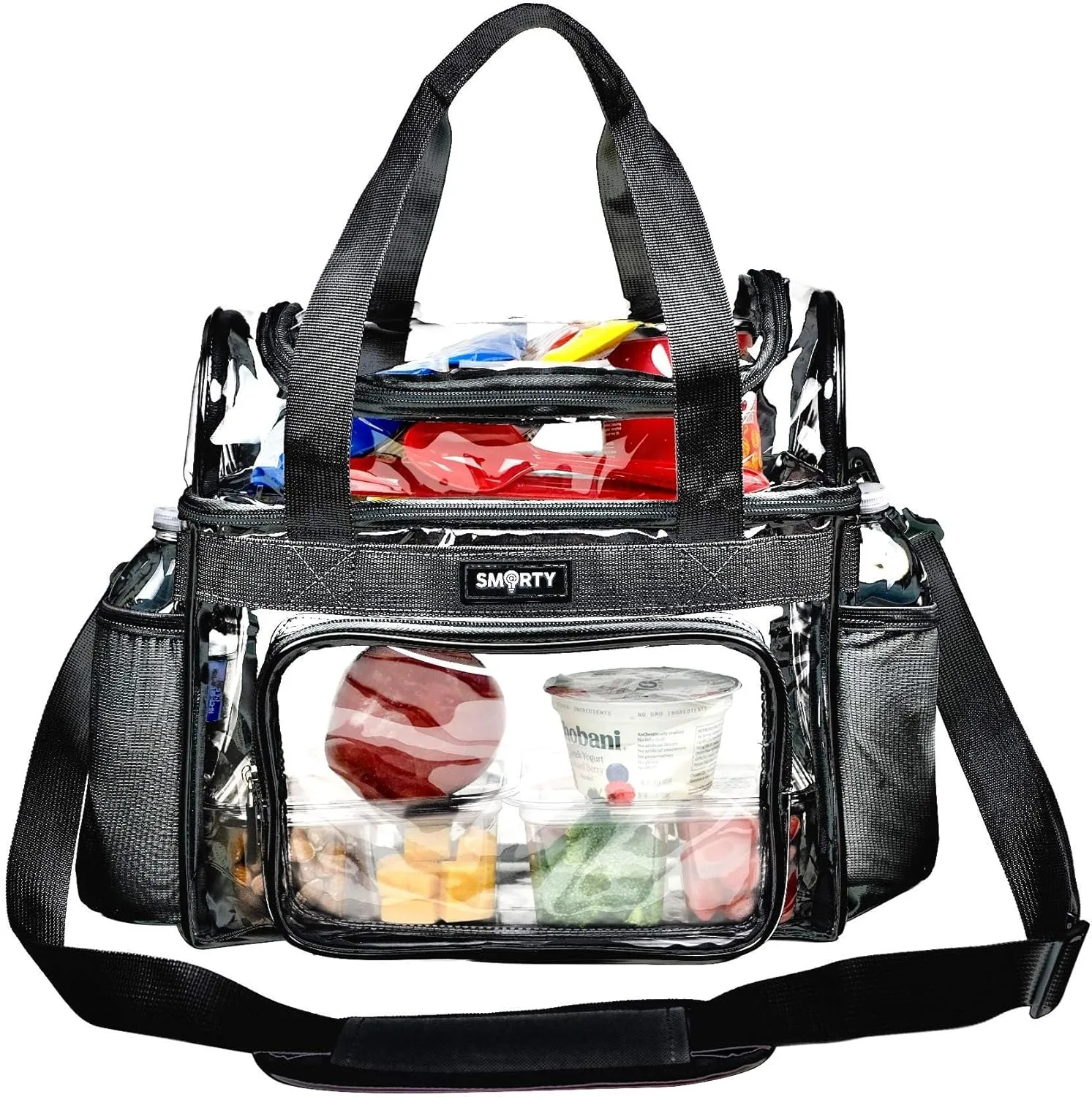 Small Clear Lunch Tote Heavy Duty Stadium Bag Approved Durable Crossbody Makeup Cosmetic Box for Men Women Work (Black, 10 x 9.5 x 6)