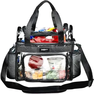 Small Clear Lunch Tote Heavy Duty Stadium Bag Approved Durable Crossbody Makeup Cosmetic Box for Men Women Work (Black, 10 x 9.5 x 6)