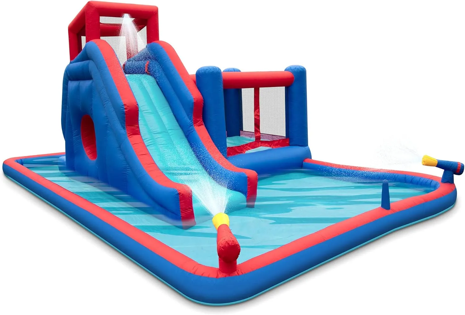 Sunny & Fun 2-in-1 Bounce & Blast Inflatable Water Slide Park – Heavy-Duty for Outdoor Fun - Climbing Wall, Slide, Bouncer & Splash Pool – Easy to Set Up, Included Air Pump & Carrying Case