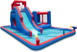 Sunny & Fun 2-in-1 Bounce & Blast Inflatable Water Slide Park – Heavy-Duty for Outdoor Fun - Climbing Wall, Slide, Bouncer & Splash Pool – Easy to Set Up, Included Air Pump & Carrying Case