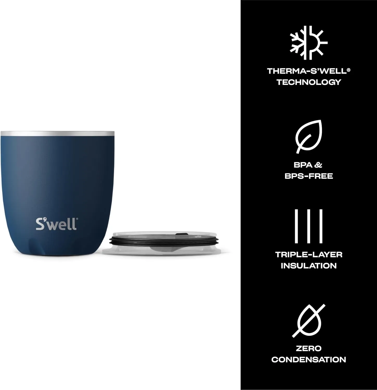 S'well Stainless Steel Tumbler with Slide-Open Lid, 10oz, Azurite, Triple Layered Vacuum Insulated Containers Keeps Drinks Colder and Hotter for Longer, BPA Free