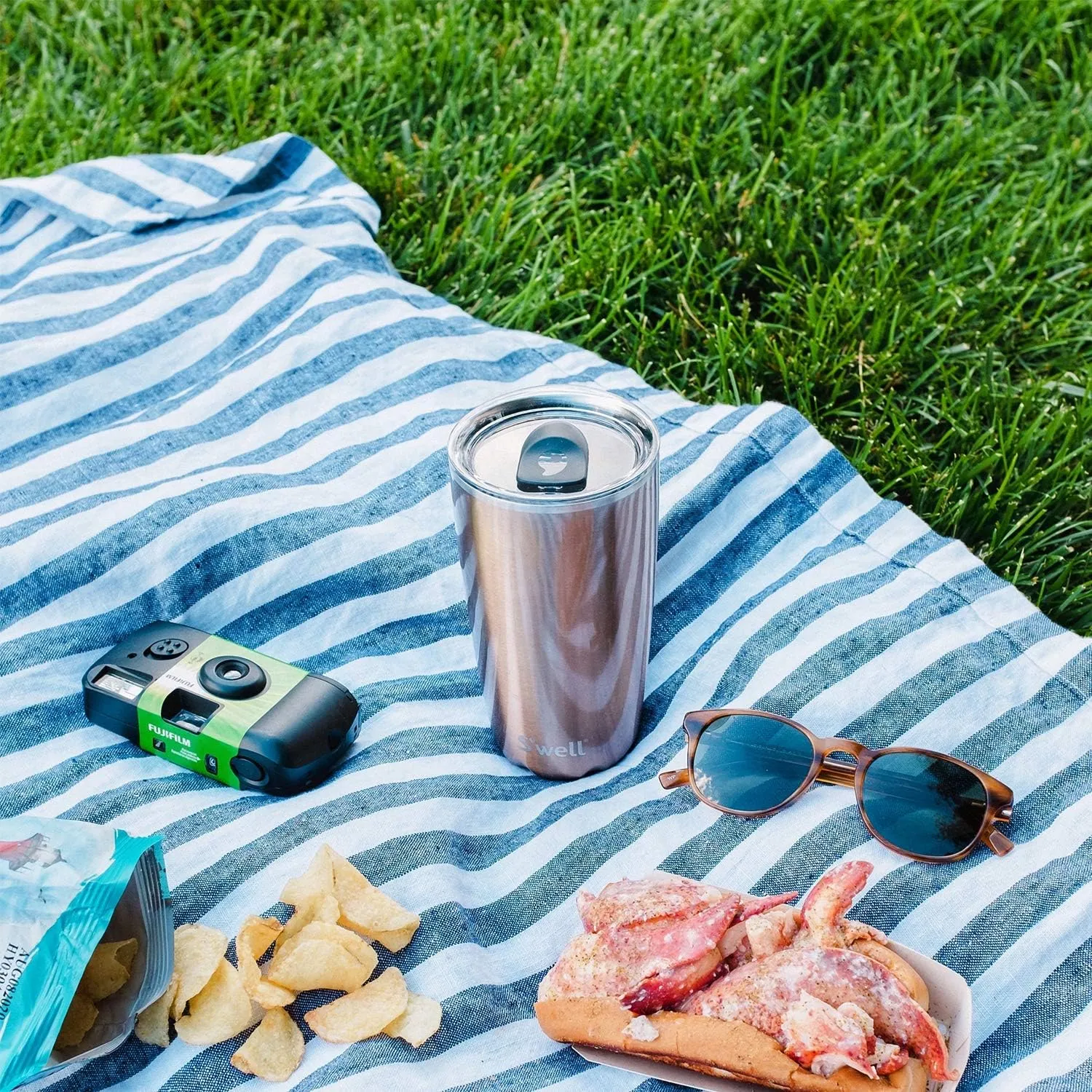 S'well Stainless Steel Tumbler with Slide-Open Lid, 18oz, Azurite, Triple Layered Vacuum Insulated Containers Keeps Drinks Cold for 12 Hours and Hot for 4, BPA Free