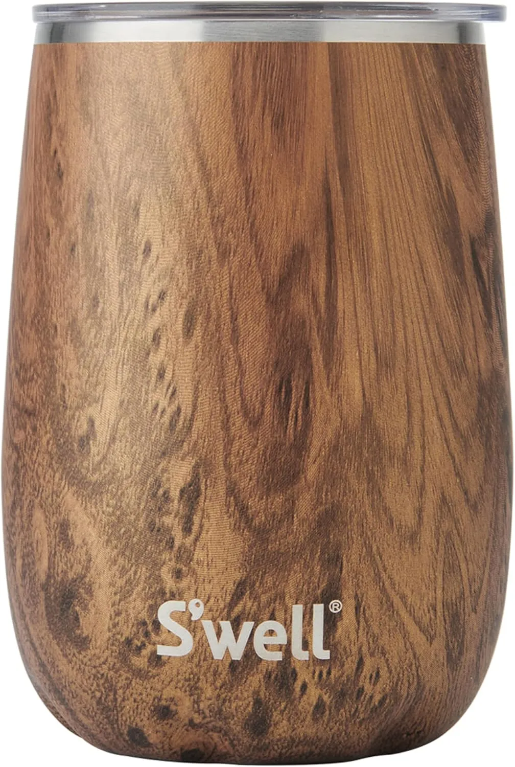 S'well Stainless Steel Wine Tumbler, 14oz, Teakwood, Triple Layered Vacuum Insulated Container Keeps Drinks Colder for Longer, Splash Proof Slide Open Lid, BPA Free Barware
