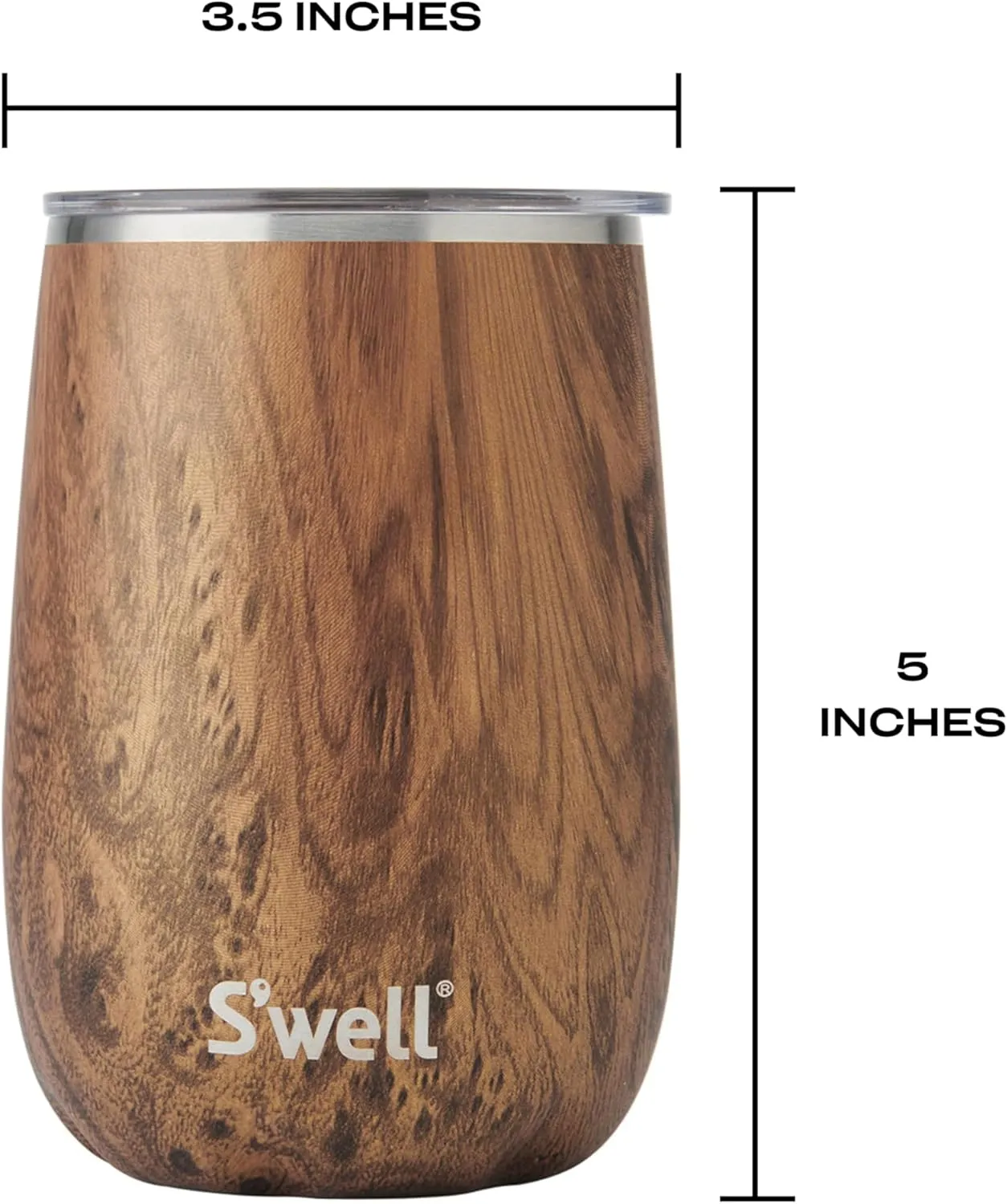 S'well Stainless Steel Wine Tumbler, 14oz, Teakwood, Triple Layered Vacuum Insulated Container Keeps Drinks Colder for Longer, Splash Proof Slide Open Lid, BPA Free Barware