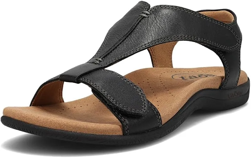 Taos The Show Premium Leather Women's Sandal - Experience Everyday Style, Comfort, Arch Support, Cooling Gel Padding and an Adjustable Fit for Exceptional Walking Comfort Black 6 (M) US