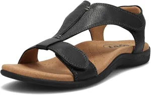 Taos The Show Premium Leather Women's Sandal - Experience Everyday Style, Comfort, Arch Support, Cooling Gel Padding and an Adjustable Fit for Exceptional Walking Comfort Black 6 (M) US