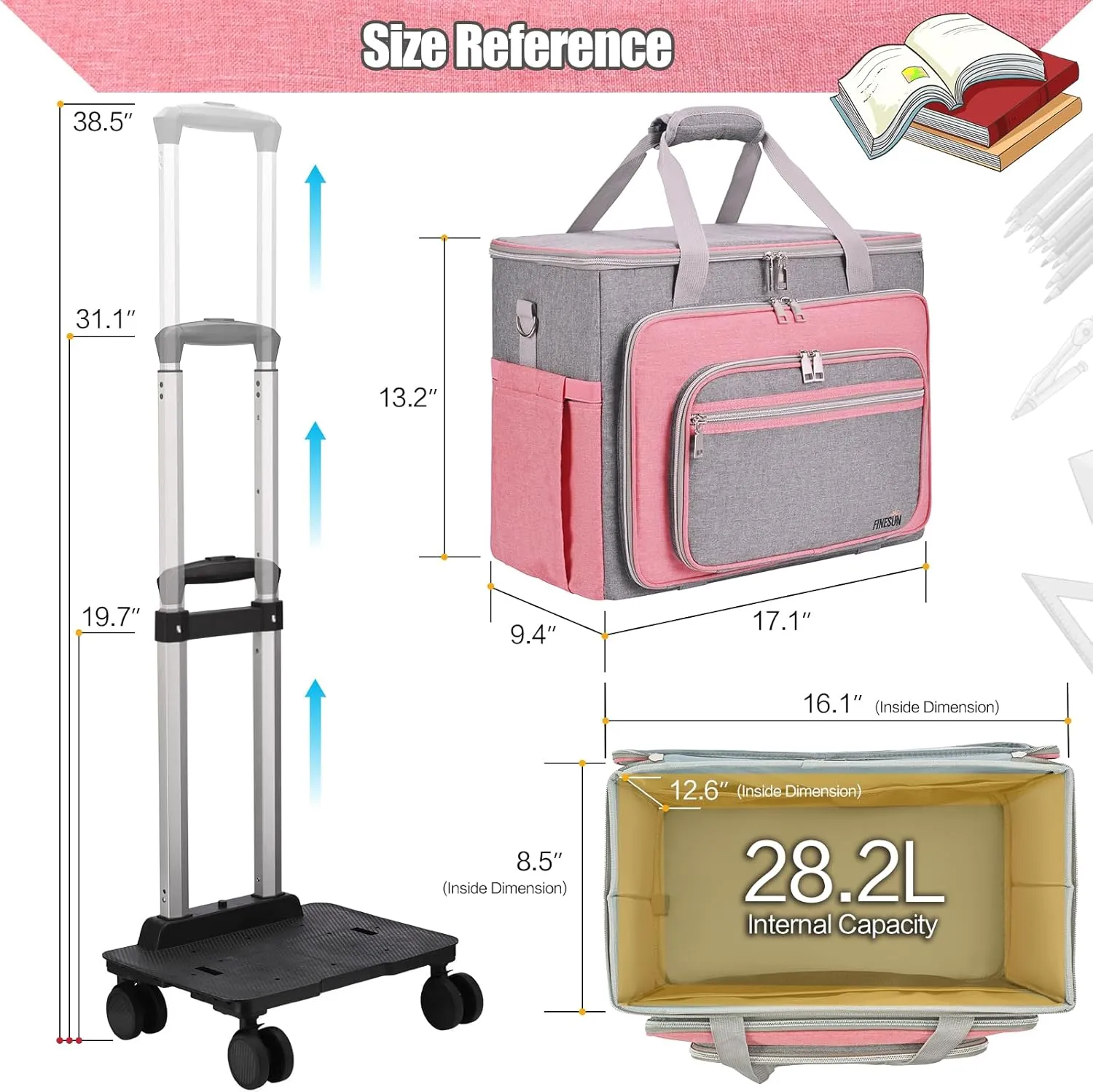 Teacher Bag Craft Bag with Detachable Dolly Multifunctional Rolling Bag Briefcase Wheeled Bag for Work,Teaching,Office,Craft Rolling Tote Bag