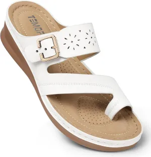 TEMOFON Flip Flops for Women Summer: Arch Support Comfortable Walking - Dressy Wedge Bunion Sandals - White Orthopedic Sandals Size 9