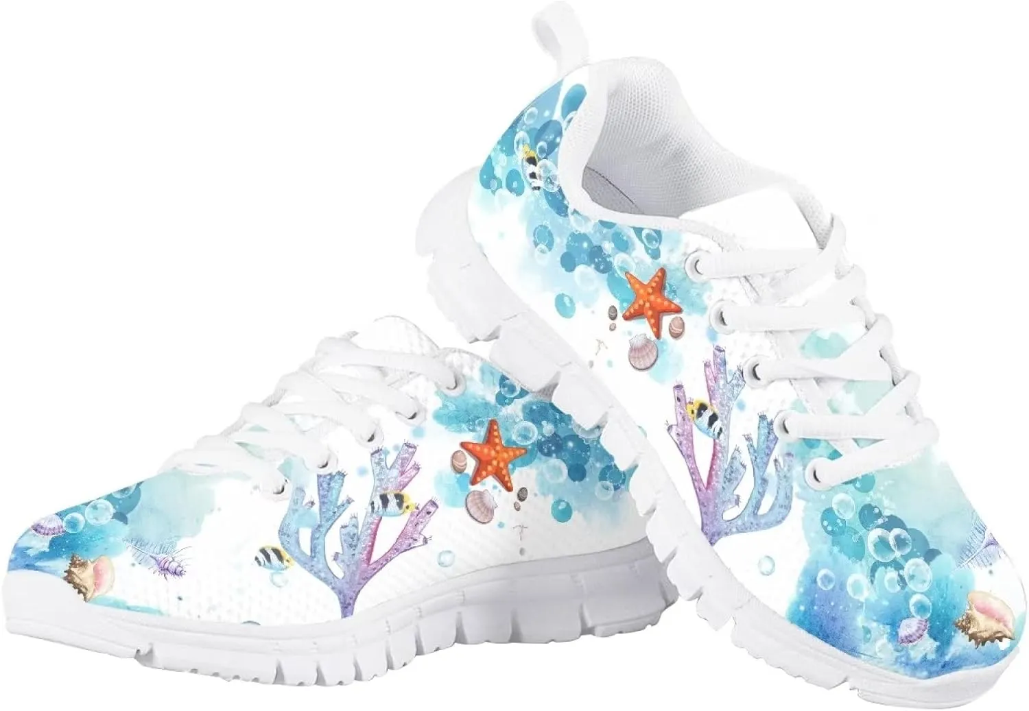 Tennis Shoes for Kids Girls Lightweight Running Sneakers Breathable Mesh Comfy Cute Print Walking Shoes