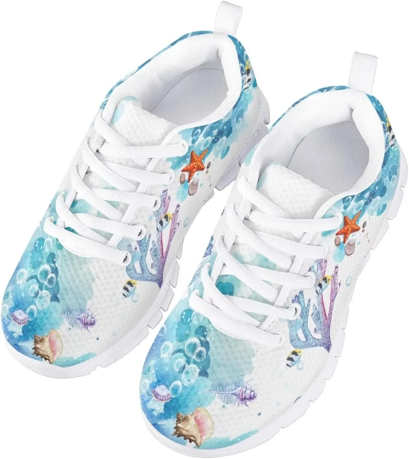 Tennis Shoes for Kids Girls Lightweight Running Sneakers Breathable Mesh Comfy Cute Print Walking Shoes
