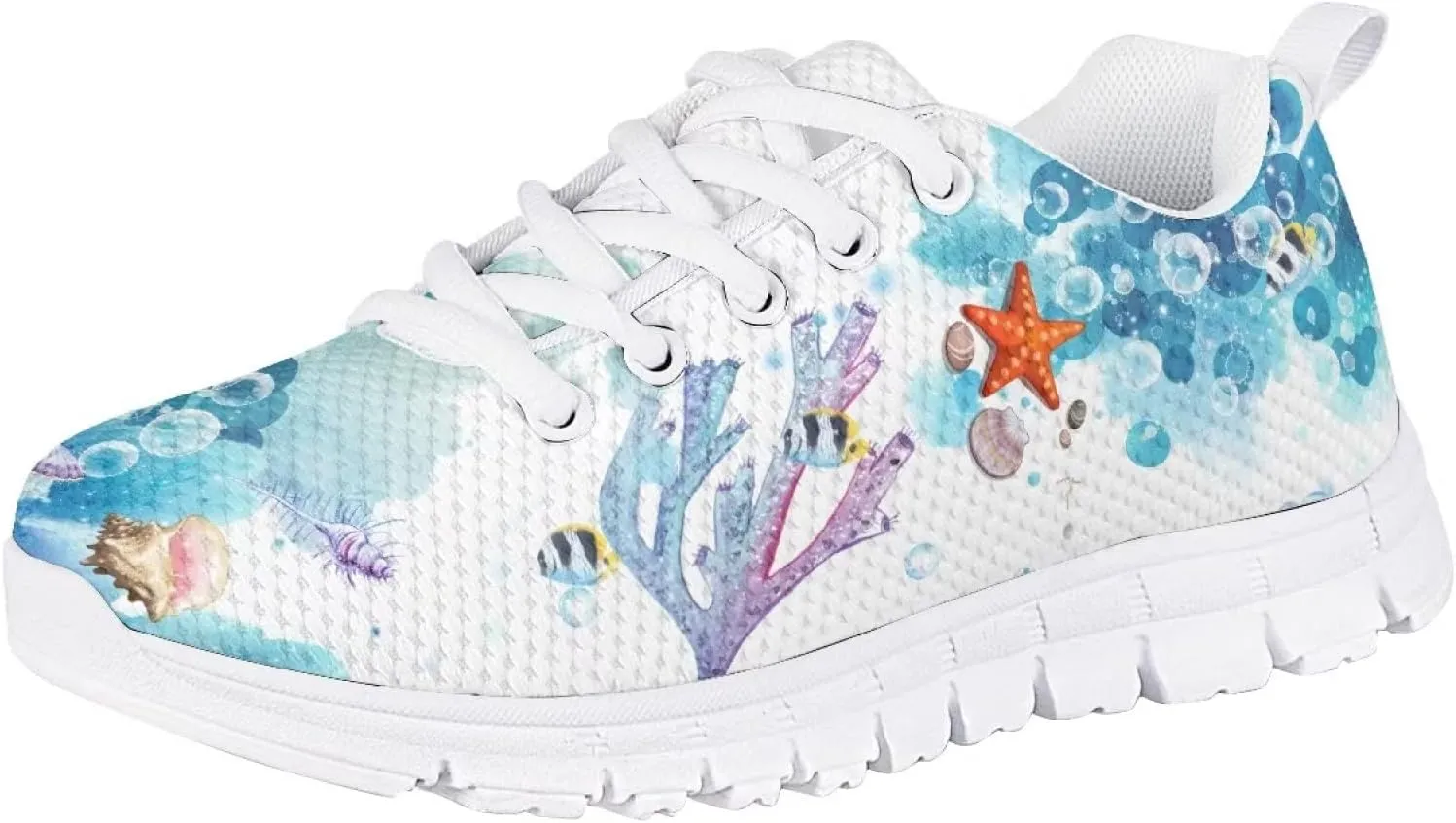 Tennis Shoes for Kids Girls Lightweight Running Sneakers Breathable Mesh Comfy Cute Print Walking Shoes