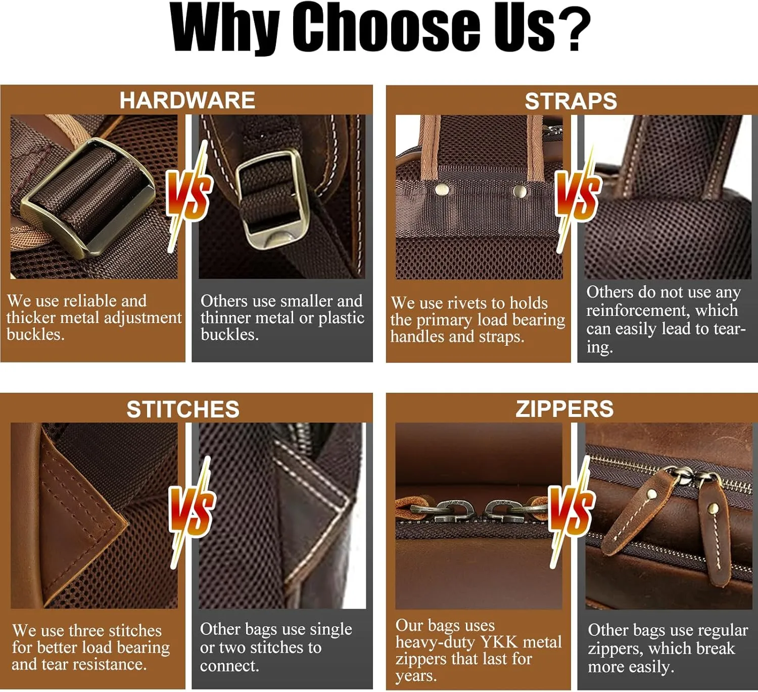 TIDING Men's Vintage Leather Backpack 15.6" Laptop Bag Large Capacity Business Travel Hiking Shoulder Daypacks