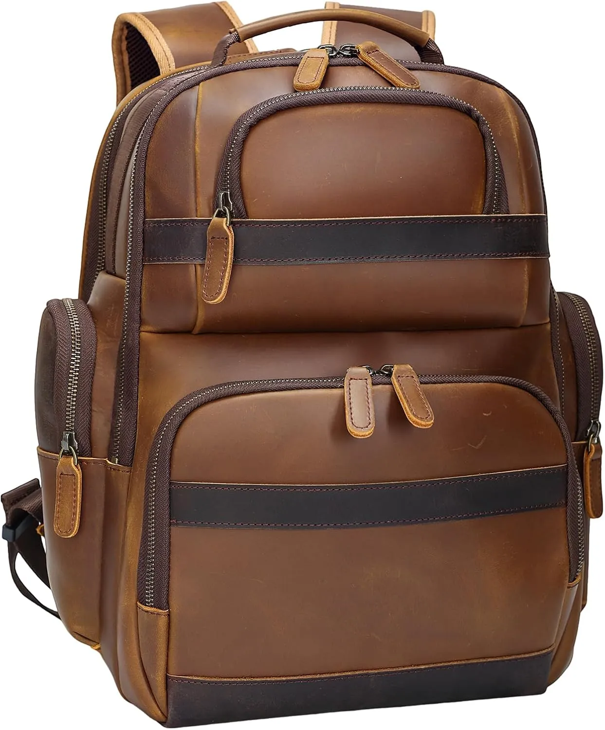 TIDING Men's Vintage Leather Backpack 15.6" Laptop Bag Large Capacity Business Travel Hiking Shoulder Daypacks