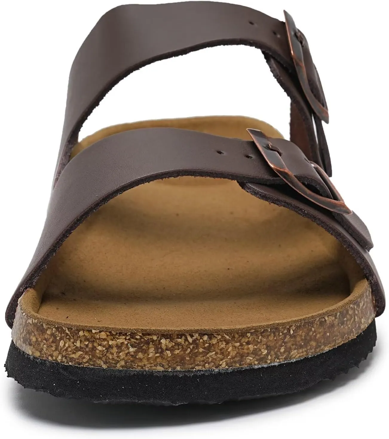Torotto Genuine Leather Mens Slides with Cork Footbed Open Toe Adjustable Webbing Flat Sandals for Walking | Beach | Indoor